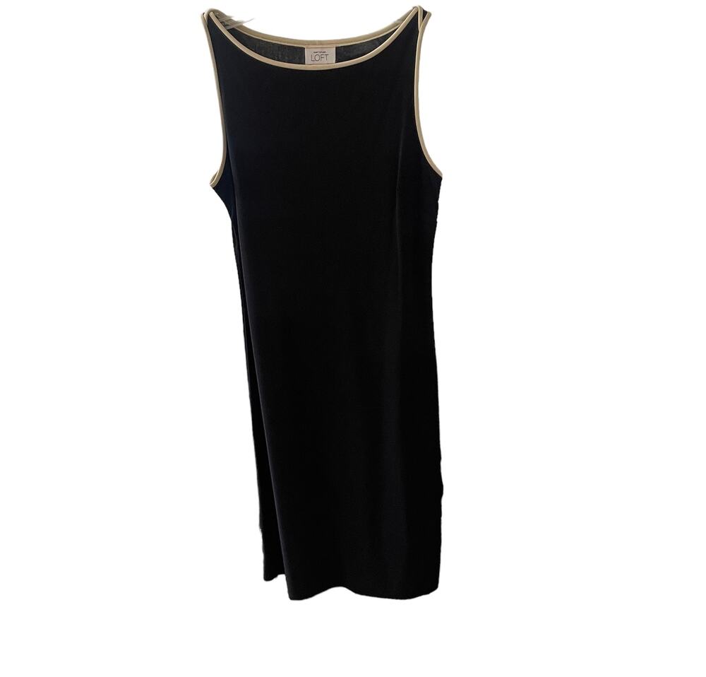 Ann Taylor Loft Black Dress with Tan Piping Sz S